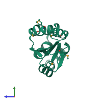 PDB entry 2fb6 coloured by chain, side view.