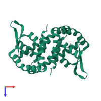 Homo dimeric assembly 1 of PDB entry 2fbi coloured by chemically distinct molecules, top view.