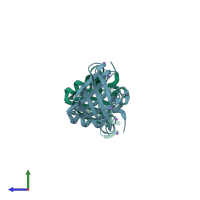 PDB entry 2fbl coloured by chain, side view.