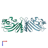 PDB entry 2fbl coloured by chain, top view.