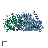 PDB entry 2fbm coloured by chain, top view.