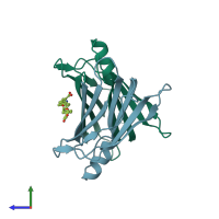 PDB entry 2fbr coloured by chain, side view.