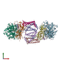 PDB entry 2fbw coloured by chain, front view.