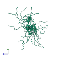 PDB entry 2fc7 coloured by chain, ensemble of 20 models, side view.