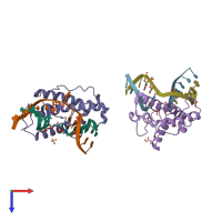 PDB entry 2fcc coloured by chain, top view.