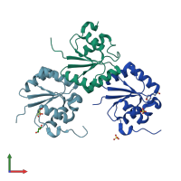 PDB entry 2fcj coloured by chain, front view.