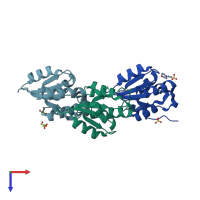 PDB entry 2fcj coloured by chain, top view.