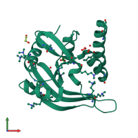 PDB entry 2fcl coloured by chain, front view.