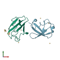 PDB entry 2fcm coloured by chain, front view.