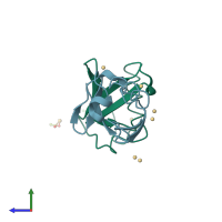 PDB entry 2fcm coloured by chain, side view.