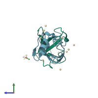 PDB entry 2fcn coloured by chain, side view.