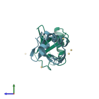 PDB entry 2fcq coloured by chain, side view.
