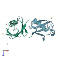 PDB entry 2fcq coloured by chain, top view.