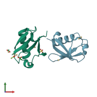 PDB entry 2fcs coloured by chain, front view.