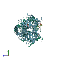 PDB entry 2fcv coloured by chain, side view.