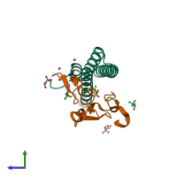 PDB entry 2fcw coloured by chain, side view.