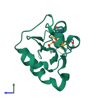 PDB entry 2fd2 coloured by chain, side view.