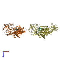 PDB entry 2fdc coloured by chain, top view.