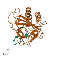 PDB entry 2fdf coloured by chain, side view.