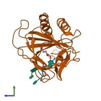 PDB entry 2fdk coloured by chain, side view.