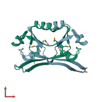 PDB entry 2fdo coloured by chain, front view.
