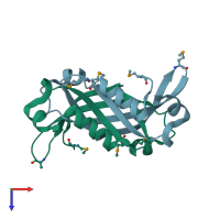 PDB entry 2fdo coloured by chain, top view.