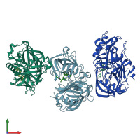 PDB entry 2fdp coloured by chain, front view.