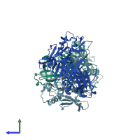 PDB entry 2fdp coloured by chain, side view.