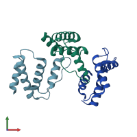 PDB entry 2fdq coloured by chain, front view.