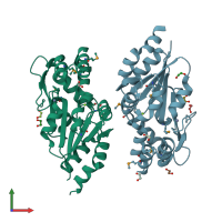 PDB entry 2fea coloured by chain, front view.