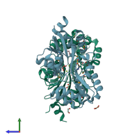 PDB entry 2fea coloured by chain, side view.