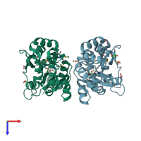 PDB entry 2fea coloured by chain, top view.