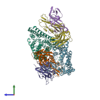 PDB entry 2fec coloured by chain, side view.