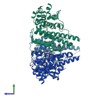 PDB entry 2fef coloured by chain, side view.