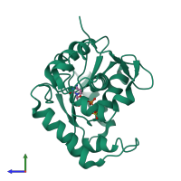 PDB entry 2feo coloured by chain, side view.