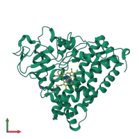 PDB entry 2fer coloured by chain, front view.