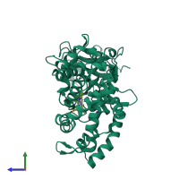 PDB entry 2fer coloured by chain, side view.