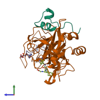 PDB entry 2fes coloured by chain, side view.