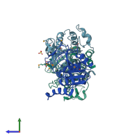 PDB entry 2fex coloured by chain, side view.