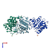 PDB entry 2fex coloured by chain, top view.