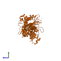 PDB entry 2fff coloured by chain, side view.