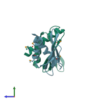 PDB entry 2ffg coloured by chain, side view.
