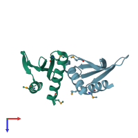 PDB entry 2ffg coloured by chain, top view.