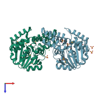 PDB entry 2ffj coloured by chain, top view.