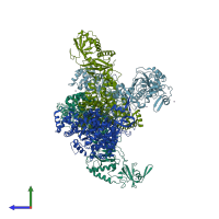PDB entry 2ffl coloured by chain, side view.