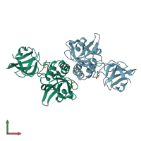 PDB entry 2fg0 coloured by chain, front view.