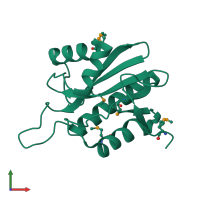 PDB entry 2fg1 coloured by chain, front view.