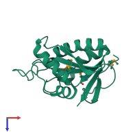 PDB entry 2fg1 coloured by chain, top view.