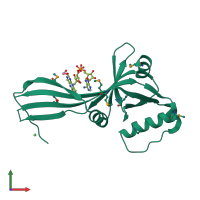 PDB entry 2fg9 coloured by chain, front view.