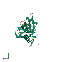 PDB entry 2fg9 coloured by chain, side view.